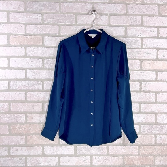 Veronika Maine Teal Jewel Tone Button Down Button Size S - Picture 3 of 8